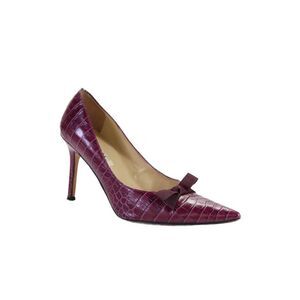 Isaac Womens Stiletto Pointed Toe Croc Embossed Pumps Purple Leather Size 8.5